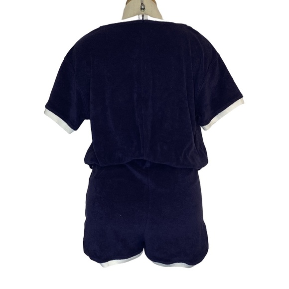 NEW ZARA Retro Navy Blue Terrycloth One Piece Romper White Trim Cozy Lounge M - Picture 6 of 12